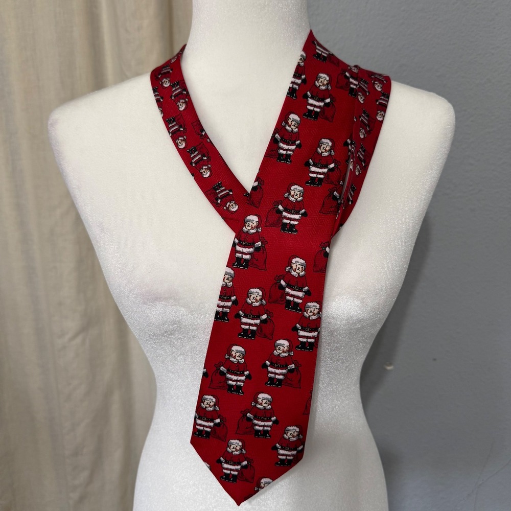 Keith Daniels Mens Red Santa Teddy Bear Christmas‎ Holiday Novelty Necktie Party